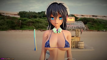 Peachy Beach Pt 2, 3D Hentai Maid sucks cock and gives paizuri and get cum blasted all over her tanned body!
