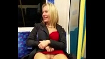 blonde flashing pussy on London train