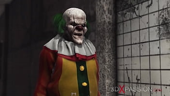 Evil clown plays with a sweet horny schoolgirl in an abandoned hospital