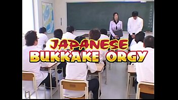 Japanese Teacher degraded and Cum covered by her Students in Class