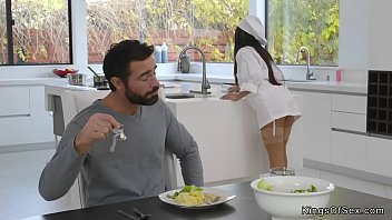 Latina chef makes lunch for her bosses but only husband Charles Dera comes downstairs because his wife is ill and soon after cheating hubby fucks Latina hottie
