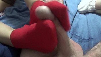 footjob Red ankle socks