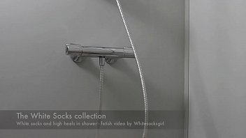 Wet white socks and high heels in shower. Fetish video performance - She's Got Legs - by whitesocksgirl.