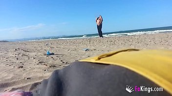 Masturbating in nude beach while guys watch and jerk off