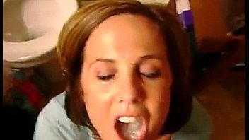 Cumslut swallows a glass of cum and recieves facial at the same time!