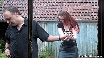 Barn slaves outdoor domination and harsh breast whipping of submissive Sacha