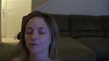 Sexy slut catches gallons of cum on her face