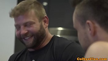 Masculine hunk drills hunk ass in the kitchen