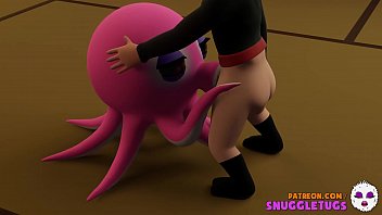 Ninja warrior guy gets a blowjob from the cartoon pink Octopus babe in his home.