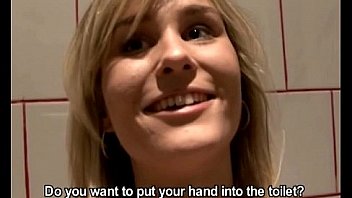 Blonde Girl Fisting Pussy in Toilets Room