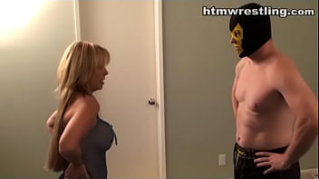 Aggressive Blonde MILF Dominates Man in Apartment Mixed Wrestling